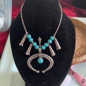 Silver and Turquoise Squash Blossom Necklace